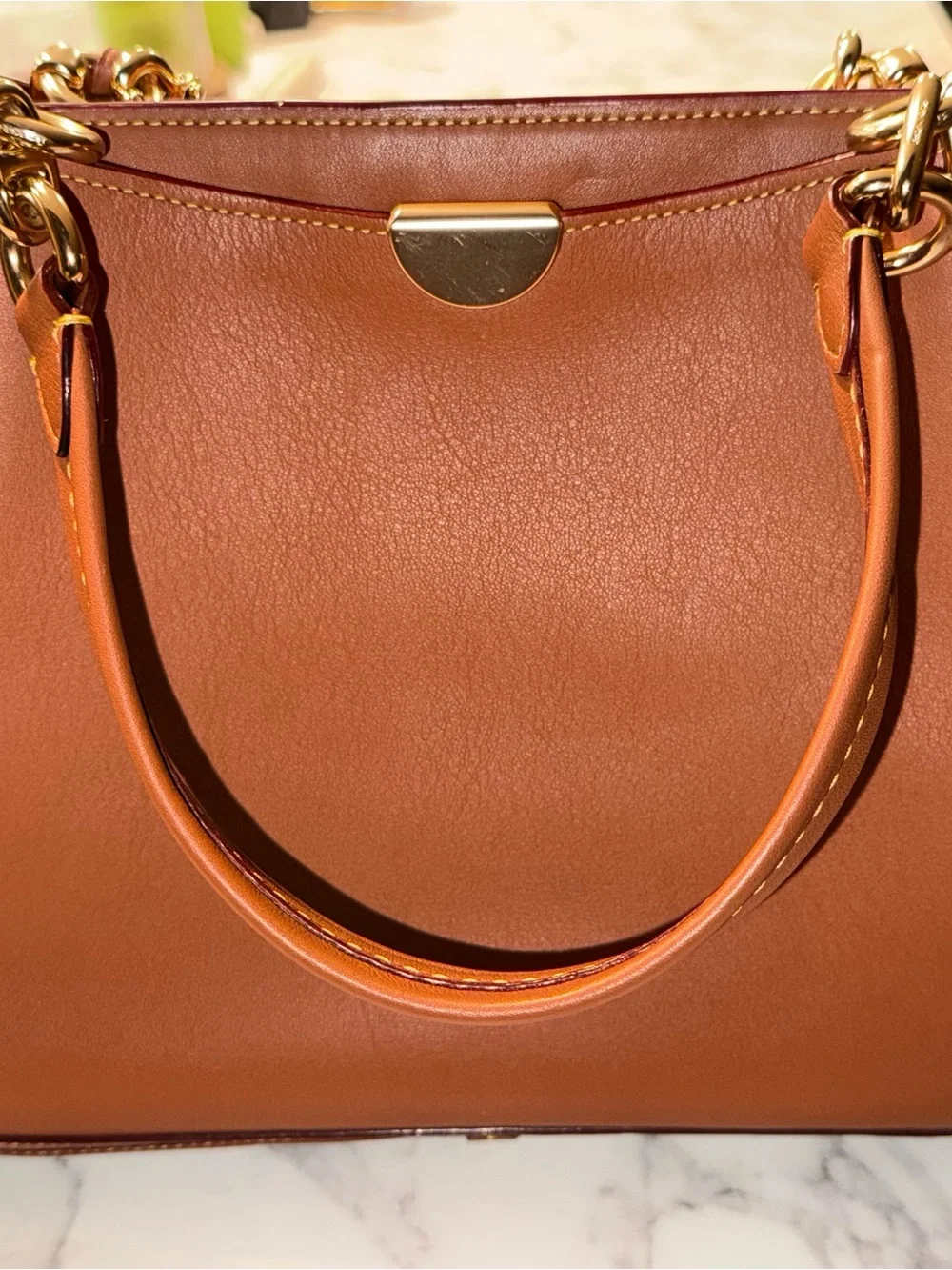 Coach Brown Leather Shoulder Bag with Gold Hardware